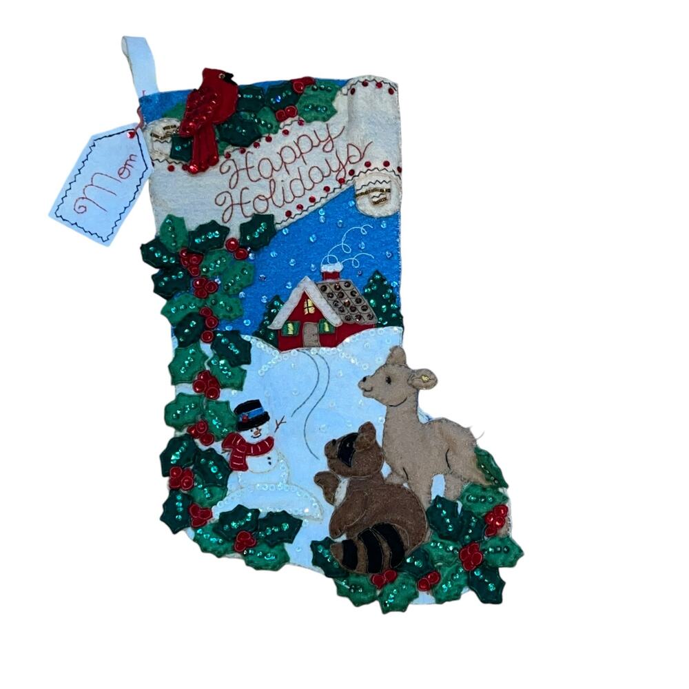 Bucilla Handmade Woodland Holidays Felt Christmas Stocking Sequins Beads 84944